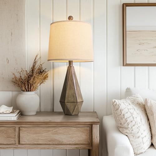 PoKat 23'' Farmhouse Table Lamps Set of 2, Brown Rustic Lamps for Living Room Bedroom Night Stands, Bedside Nightstands Living Room Table Lamps for End Side Table, Dark Wood Grain - Image 5