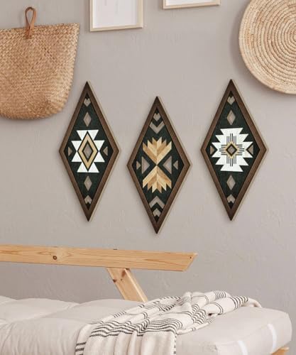 Putuo Decor Aztec Wall Decor, Native American Diamond Geometric Modern Western Boho Wall Art, Set of 3 Rustic Black White Tribal Style Hanging For Western Bathroom Decor 15.6x8 Inches - Image 5