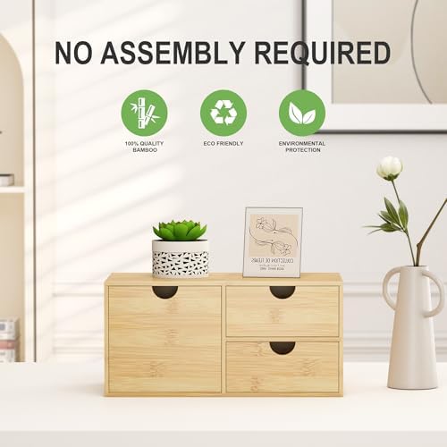 Bamboo Desk Organizer with Drawers, Desktop Storage Box for Office Supplies - Image 6