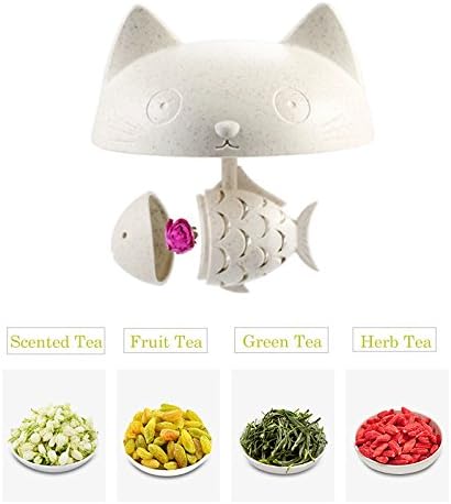 BigNoseDeer Cat Tea Cup Cute Mug Glass Pot with Fish Infuser for Loose Leaf Tea (White 8oz) - Image 2