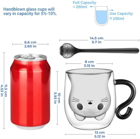 ecooe Cute Cat Mug Glass Coffee Cup 9.8oz Double Walled Glass Mug Latte Cup - Image 2