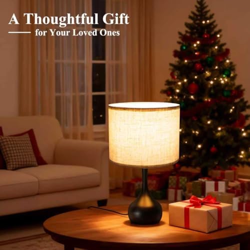 ONEWISH Touch Bedside Lamp for Bedroom, 3-Way Dimmable Table Lamps for Nightstand with Cylindrical Fabric Shade, Desk Lamp for Living Room, End Tables, Home Office - Image 4