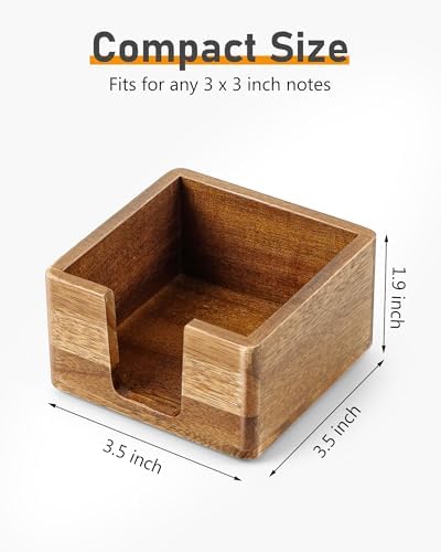 Acacia Wood Sticky Note Holder, Post It Note Dispenser for Office Desk, 3x3 Sticky Notes Organizer, Wooden Memo Pad Holder for Desk Home Accessories, No Pads Included (Sticky Note Holder) - Image 2