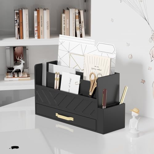 Bamboo Mail Organizer Countertop Pen Holder Wooden Desktop Storage Drawers - Image 3