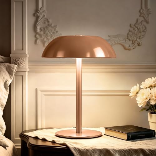 Portable LED Mushroom Table Lamp, 24H Cordless Metal Night Light with Rechargeable Battery, Stepless Dimmable 3 Colors Desk Lamp for Bedroom Bar Coffee Shop(Camel) by Unknown