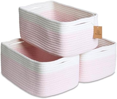 NaturalCozy 13.5”x8.5”x5.5” Rectangle Storage Baskets for Shelves 3 Pack | Cotton Rope Woven Small Baskets for Organizing | Small Storage Bins for Nursery, Bathroom, Closet, Shelf, Decorative by NaturalCozy