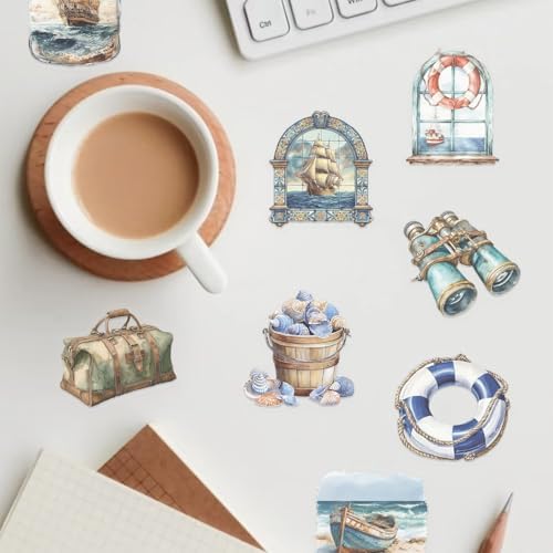 50 PCS Retro Sailing Stickers for Scrapbooking Journaling Junk Journal Scrapbook Supplies - Waterproof Transparent PET Aesthetic Decals for Resin Crafts Decorative Art Crafts (Retro-2) - Image 4