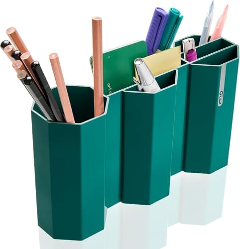 Octagonal Desk Organizer [Forest Green] - Multi-Compartment Aesthetic Pen Holder, Divided Pencil Cup for Office & Home, Modern Stationery Storage, Traditional K-Design Motif (Made in Korea) by Unknown