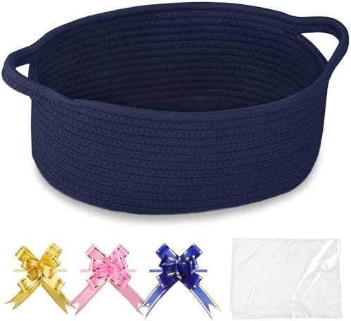 COMSE Empty Small Gift Basket with Bag & Ribbons, Navy Blue by COMSE