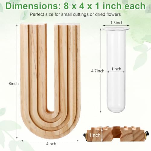 Set of 4 Wooden Wall Planter Vase Hanging Propagation Stations Glass Plant and Flower Vases Wall Plant Holder for Indoor Plants Art Boho Home Room Entryway Hallway Decoration - Image 2