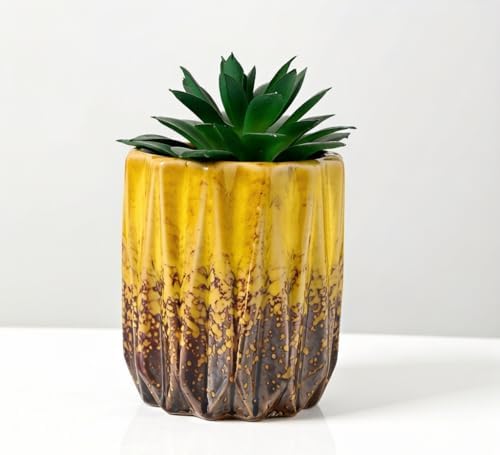 Modern Textured Ceramic Succulent Planter Pot – (No Plant Included) – Perfect for Small Plants, Cacti & Desk Decor – Lightweight & Durable，Yellow - Image 2