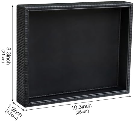 HofferRuffer Faux Leather Vanity Tray, Elegant Desktop Storage Organizer, Decorative Catchall for Perfume, Bathroom Valet, Nightstand or Dresser, 10.2 x 8.4 x 1.8 inches (Black Stripe) - Image 2