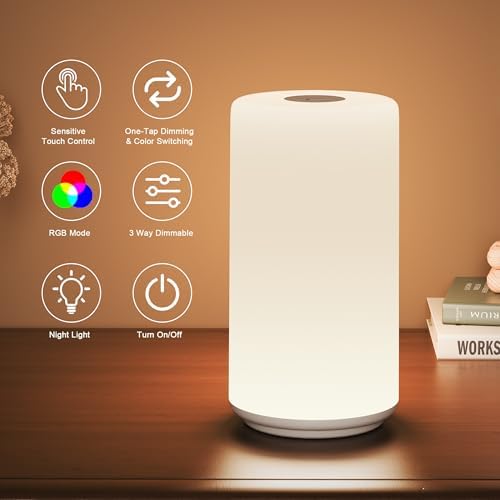 Touch Bedside Table Lamp, [RGB Mode] 3 Way Dimmable Warm White Lights for Bedroom, Multi-Color Smart Nightstand Lamp Desktop LED Lamp for Living Room Home Gifts - Image 2
