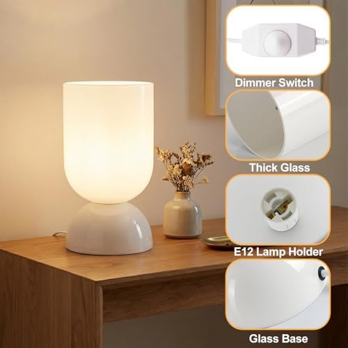 8.9" Dimmable Modern Glass Table Lamp with Dome Base, Glossy White - Image 4