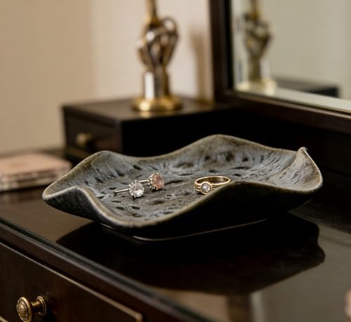 Ceramic Jewelry Tray, Decorative Trinket Dish for Rings, Earrings, Necklaces, Bracelets, Watch & Keys, Birthday, Mother's Day & for Women, 5.3 Inch, Ash Spot - Image 6