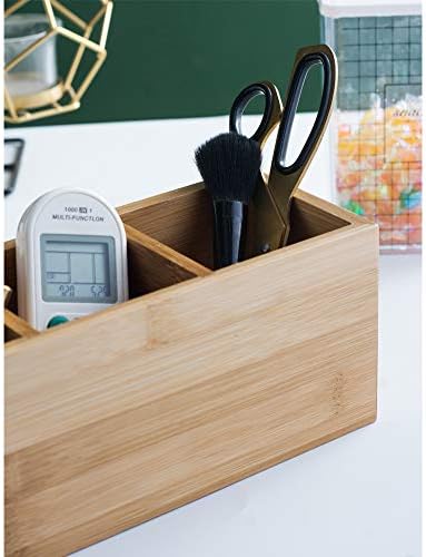 Bamboo Wood Pens Pencils Holder Cup for Desk Remote Control Holder, Caddy,Organizer,Desktop Storage with 3 Compartments,Makeup Brush Holder,Silverware Caddy for Party,Office Supplies (3 Grid) - Image 4