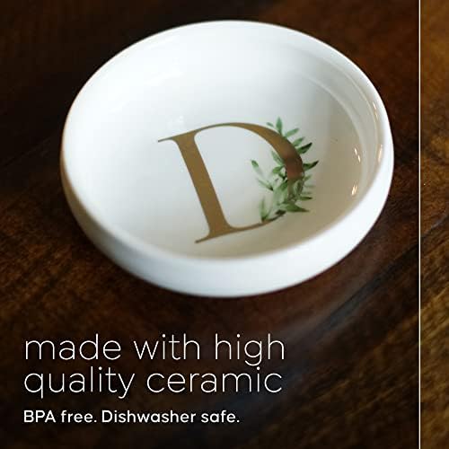 Cedar & Ink Monogrammed Jewelry Tray - Trinket Dish with Gold Ring Holder - Personalized D in White - Image 3