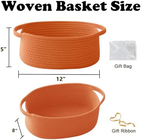 Woven Rope Basket - Baby Gift Basket with Bag & Ribbon, Orange - Image 2