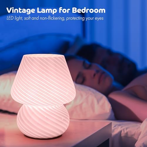 ULAROOM Battery Operated Mushroom Lamp - Vintage Small Table Lamp With Timer, Cordless Bedside Nightstand, Glass Battery Powered for Bedroom Kitchen Living Room Shelf Decor Aesthetic Pink - Image 3
