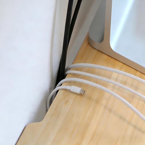 Bamboo Monitor Stand Riser with Cable Routing Slot and Storage - Image 3