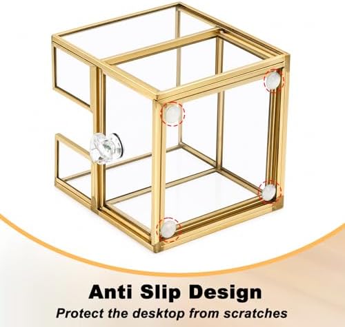 BTSKY Golden Glass 3x3 Inch Sticky Note Holder with Drawer, Elegant Post It Note Dispenser with Non-Slip Pads Clear Notepad Holder for Desk Organization Planning, Home Office Decor - Image 4