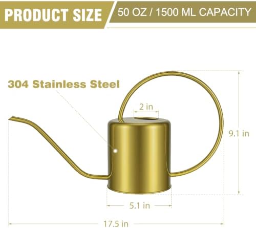 Plant Watering Can, 50 oz / 1500 ml Stainless Steel Metal - Modern Decorative with Long Spout for Indoor Potted Plants, Bonsai, Garden Flowers, Gold - Image 3