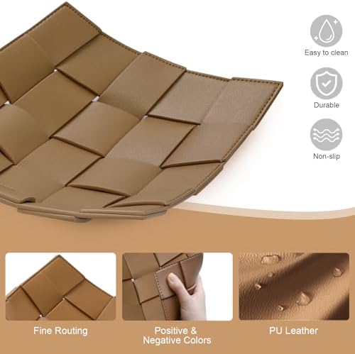 Valet Tray PU Leather Key Holder Bowl for Men and Women Entryway Table Nightstand Catchall Storage Organizer Tray for Wallet, Keys, Jewelry, Coins - Coffee, 9.8" L x 9.8" W x 2" H - Image 6