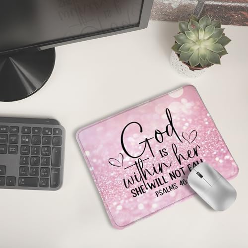 Pink Christian Mouse Pad, God is Within Her She Will Not Fall Bible Verse Mouse Pad for Wireless Mouse Computers Laptop Pink Desk Accessories, Christian Gifts for Women, 9.5x7.9 Inch - Image 6