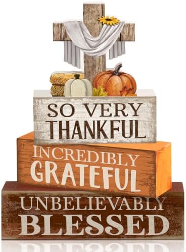 Moucuny 4 Pcs Fall Table Decoration for Home Religious Cross Stacked Signs by Moucuny