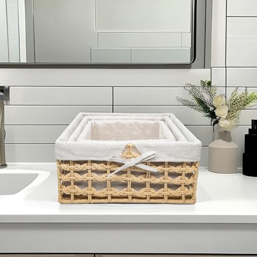 GIB Small Wicker Woven Storage Baskets for Organizng with Liners, Set of 3 - Image 7