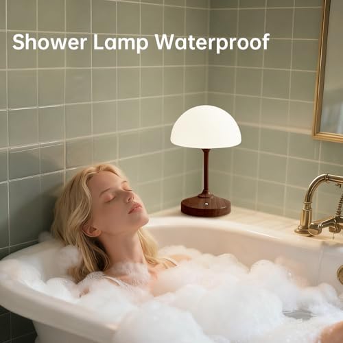 Dawnwake Mushroom Lamp Cordless Lamp Table Lamp,Outdoor Waterproof Shower Lamps,5000mAh Rechargeble Battery Operated Dimmable Touch Desk Lamps,LED Night Light for Bathroom Patio Camping Outdoor/Walnut - Image 3