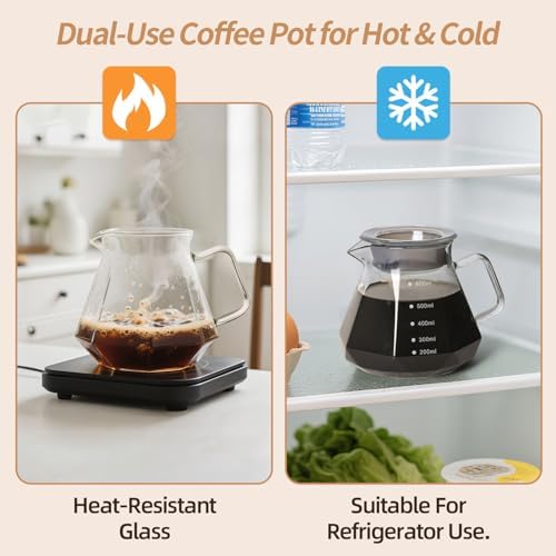Pour Over Coffee Maker 20 OZ, 6 Cup Borosilicate Glass Drip Coffee Maker with 40 pcs V60 Paper Filter and Walnut Grip for Home Café 600 ML - Image 5