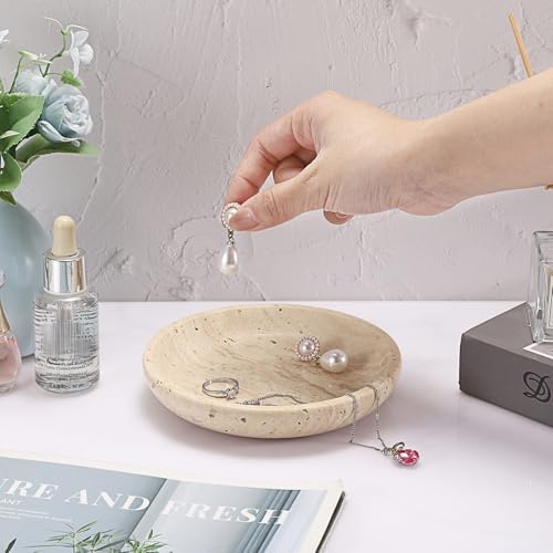 Hipiwe Small Key Bowl for Entryway 5.5" Round Travertine Jewelry Ring Dish - Image 5