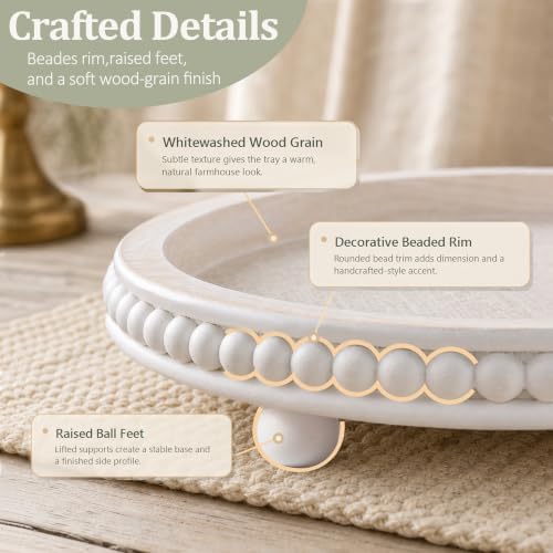 Decorative Coffee Table Tray, 12 Inch White Washed Wooden Beaded Tray with Removable Legs, Rustic Farmhouse Centerpiece Tray for Living Room, Kitchen Counter Decor - Image 5
