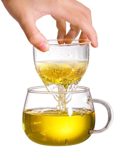 Tosnail 2 Pack 13 Ounce Glass Tea Cup Set with Lid and Infuser, Clear Teacups with Strainer for Loose Tea Brewing - Image 5