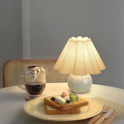 Light Blue Small Bedside Mini Table Lamp for Bedroom, Cute Bedroom Lamps for Nightstand, Cute Mini Table Lamps for Small Spaces with Scalloped Shade for Kitchen Counter, Bookshelf, Kids Dorm, Office - Image 5
