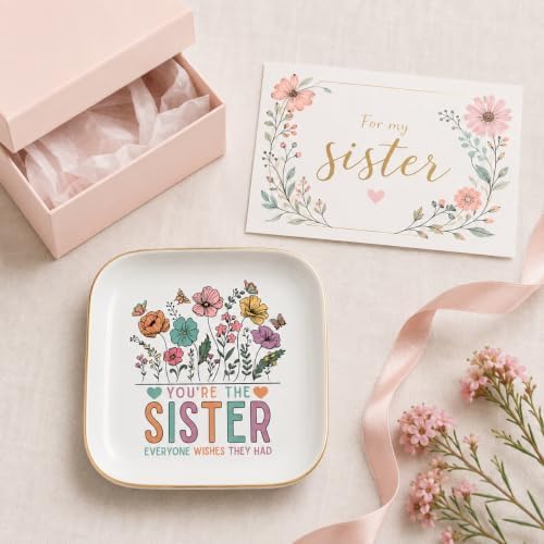 Sister Birthday Gifts for Women Christmas, Ceramic Wildflowers Jewelry Dish - Image 6