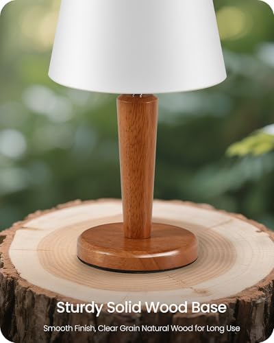 12" Wood Bedside Table Lamps Set of 2, Small Desk Lamps for Small Places, 3 Color Temperatures with Memory, White Linen Shade & E26 Bulbs, for Bedroom Living Room Office LW13TLP205 - Image 4