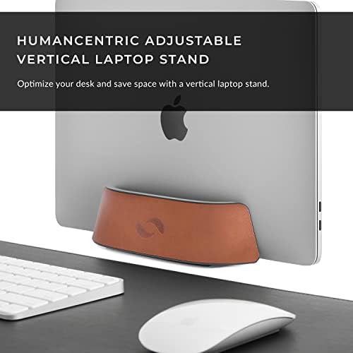 HumanCentric Vertical Laptop Stand in Vegan Cognac Leather, Adjustable - Image 2