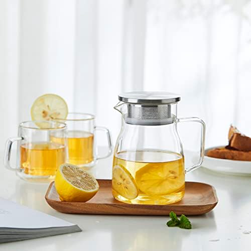 CNGLASS One-Touch Glass Teapot, 27oz(800ml) Glass Tea Kettle with Stainless Steel Filter Lid, Stovetop Safe Loose Leaf Tea Maker - Image 4