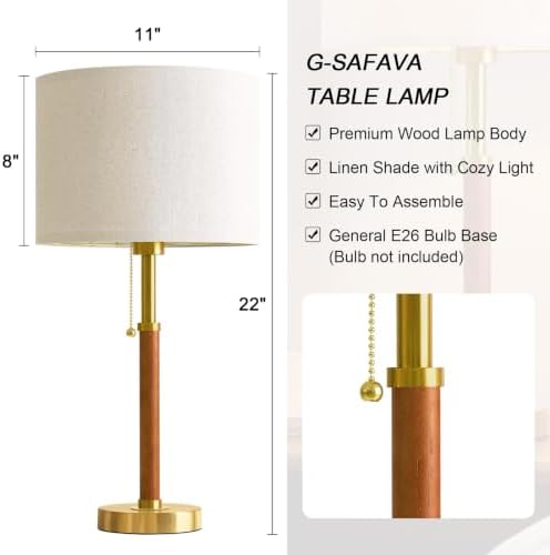 22" Wood Table Lamps Mid Century Modern Lamp for Bedroom Living Room - Image 2