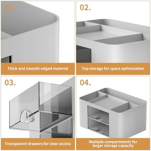 Marbrasse Pen Organizer with 2 Drawer, Multi-Functional Pencil Holder for Desk, Desk Organizers and Accessories with 5 Compartments + Drawer for Office Art Supplies (Grey) - Image 6