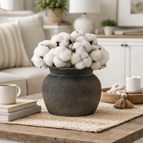 SIDUCAL Ceramic Flower Vase with Wide Mouth Lace, 5.1 Inch Pottery Rustic Farmhouse Boho Vases, Small Terracotta Vase for Home Decor, Table, Living Room, Bathroom, Shelf, Wedding, Bronze - Image 2