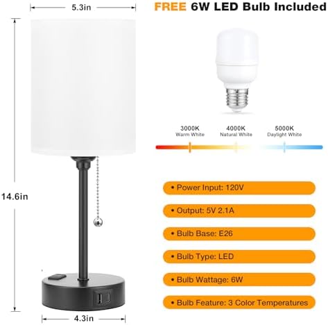 Bedside Table Lamp for Bedroom Set of 2, Small Desk Lamp with USB Ports - Image 4