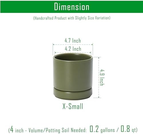 D'vine Dev 4.7 Inch Ceramic Planter Pot, Olive, 94-O-B-J - Image 2