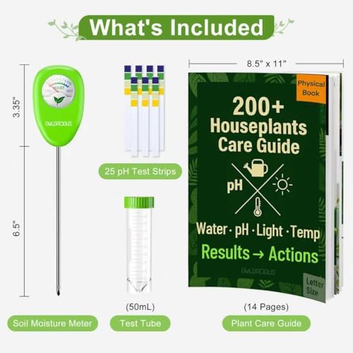 Indoor Plant Care Kit - Soil Moisture Meter, 200+ Houseplant Watering Guidebook & pH Test Strips (25 Counts) - Plant Mom Gifts, Starter Tool Set for Monstera, Succulent & Fiddle Leaf Fig - Image 2