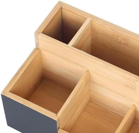 Relaxdays Bamboo Desk Organiser, 7 compartments, HxWxD: 11x30x15 cm, Office Storage, Desk Box, Black/Natural - Image 7