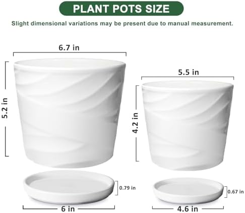 Ceramic Plant Pot, 6.7 + 5.5 Inch, White - Image 3