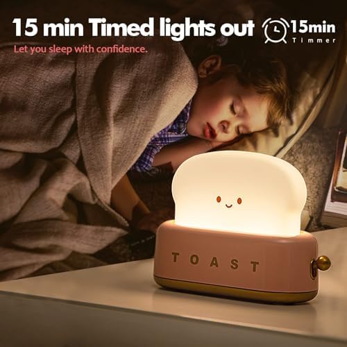 QANYI Cute Desk Decor Toaster Lamp, Kawaii LED Toast Bread Night Light Rechargeable and Portable Light with Timer, Christmas Gifts Ideas for Baby Kids Girls Teens Teenages - Image 2