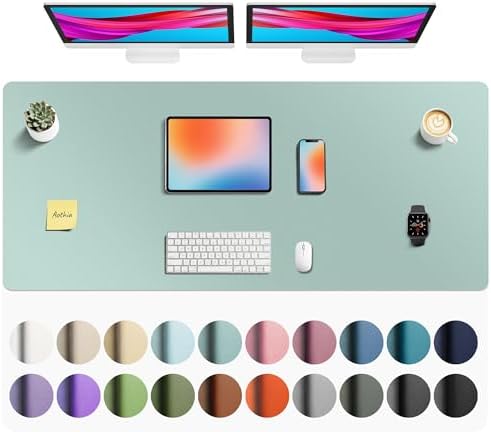 Aothia Faux Leather Desk Mat - Non-Slip PU Leather Desk Blotter, Waterproof Writing Surface, Large Desk Pad for Office & Home (Light Blue, 55" x 24") by AothiaSimpleNaturalUnique